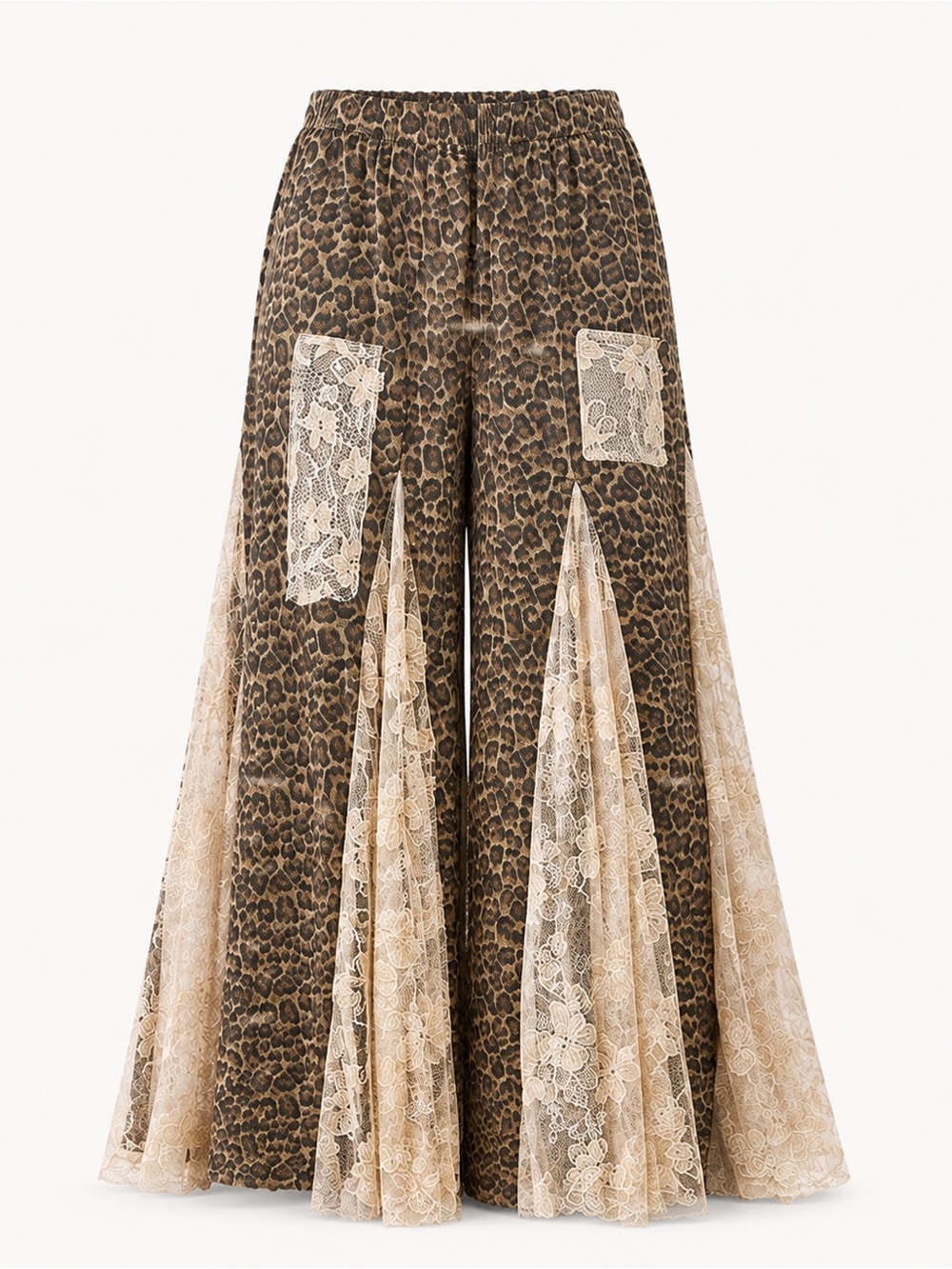 Blue Velvet Leopard Lace Patchwork Wide Leg Pants – Boho Western
